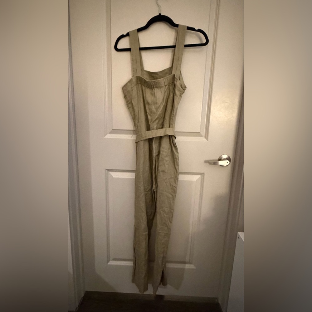 Quince Sleeveless Linen Jumpsuit in Olive Green** | Size Small - Picture 4 of 5